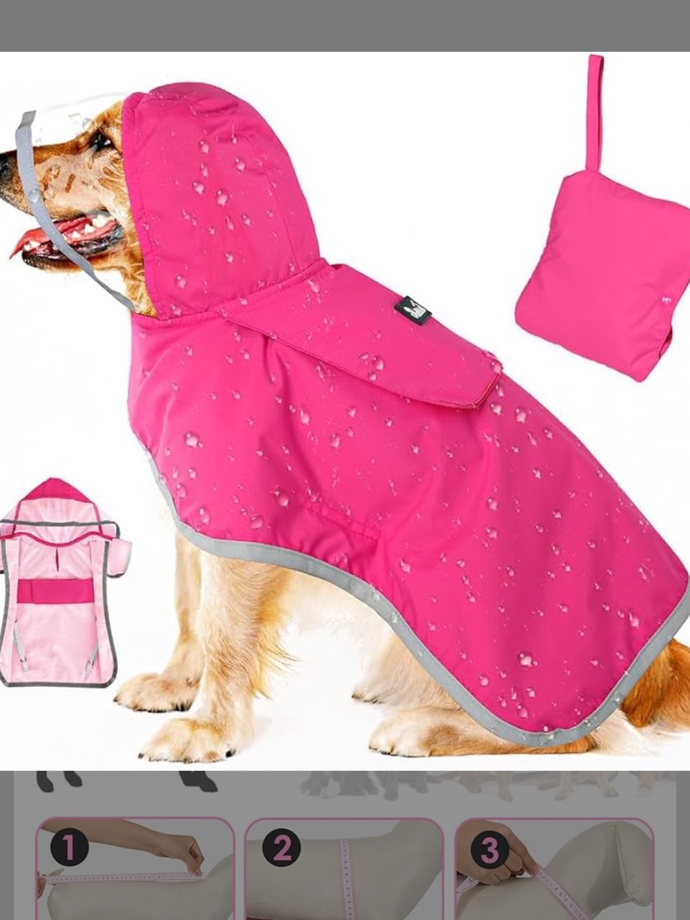 Waterproof Pink Dog Raincoat with Hood - Brand built in storage pocket